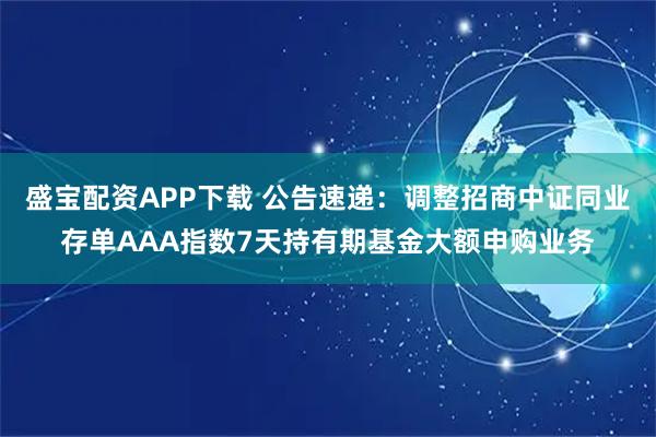 盛宝配资APP下载 公告速递：调整招商中证同业存单AAA指数7天持有期基金大额申购业务